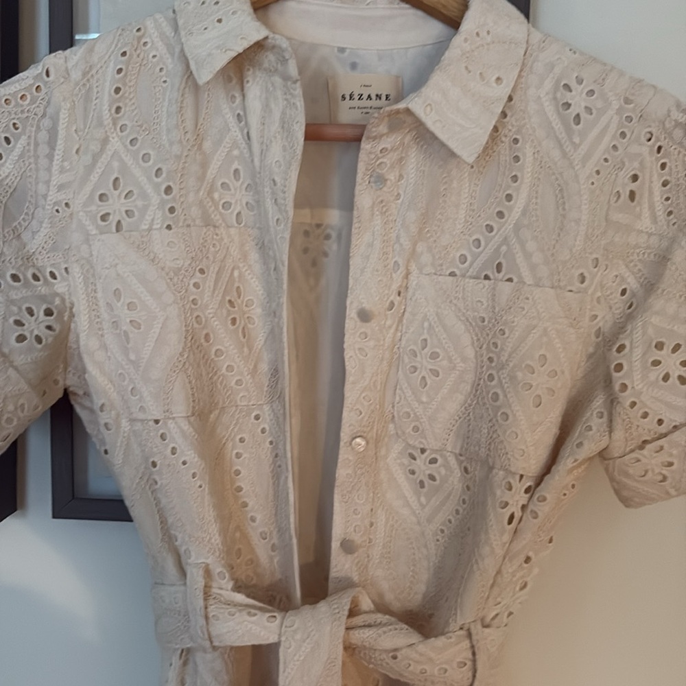 Sezane Cream Eyelet Midi Dress - Picture 4 of 9